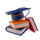 Graduation cap and study books
